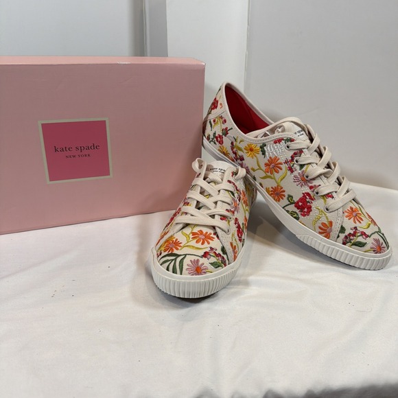 Kate Spade Tennison Canvas Sneakers ShoesGarden Floral Lace Up K8341  Size 9.5B - Picture 4 of 10
